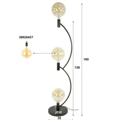Lampadaire salon en métal courbe finition bronze 3 lampes RALF