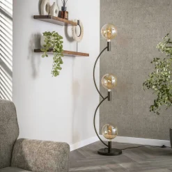 Lampadaire salon en métal courbe finition bronze 3 lampes RALF