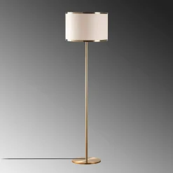 Lampadaire salon moderne, abat-jour tissu écru ZURICH