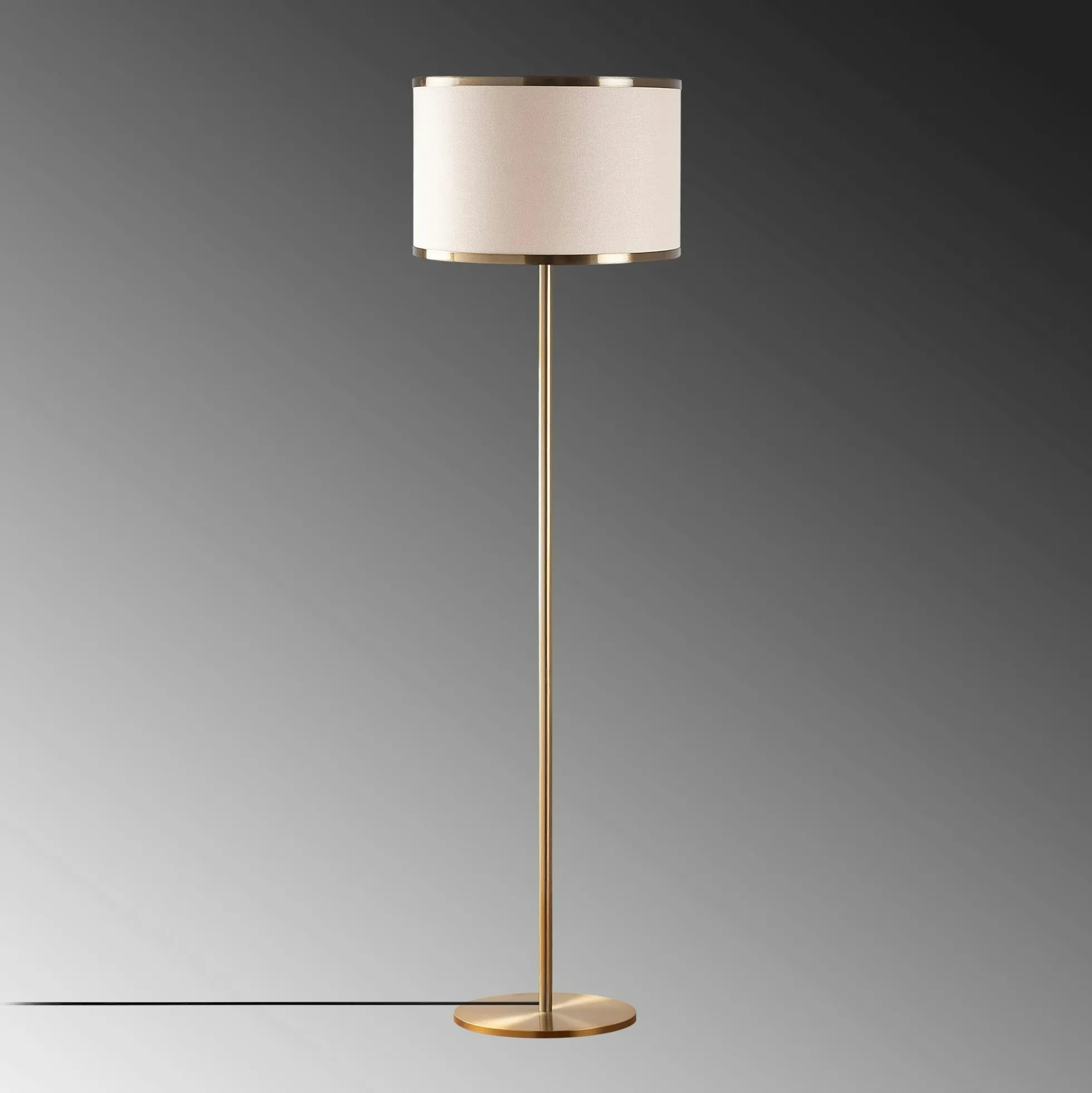 Lampadaire salon moderne, abat-jour tissu écru ZURICH