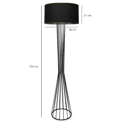Lampadaire salon moderne chic noir, abat-jour tissu SINOP