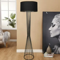 Lampadaire salon moderne chic noir, abat-jour tissu SINOP