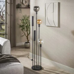 Lampadaire salon moderne 3 globes verre tricolore NOVA