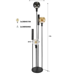 Lampadaire salon moderne 3 globes verre tricolore NOVA