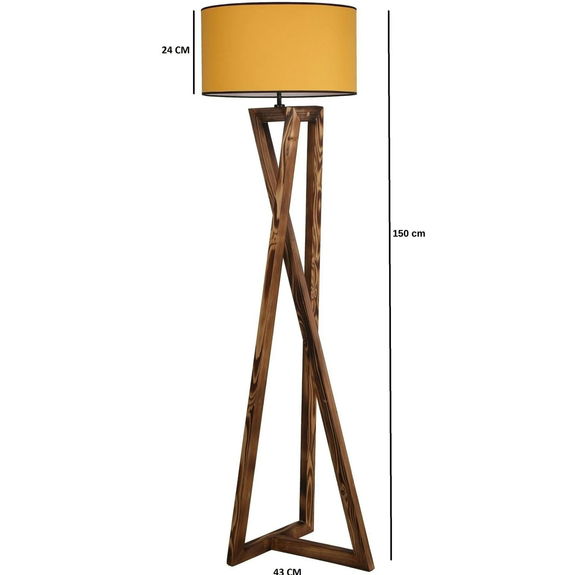 Lampadaire trépied croisé abat-jour jaune 150 cm KILIS