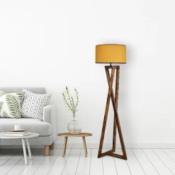 Lampadaire trépied croisé abat-jour jaune 150 cm KILIS