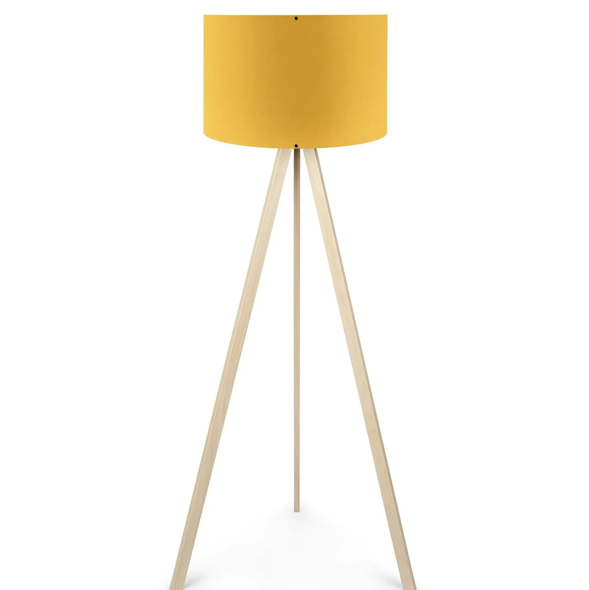 Lampadaire trépied effet bois clair, abat-jour jaune KILIS
