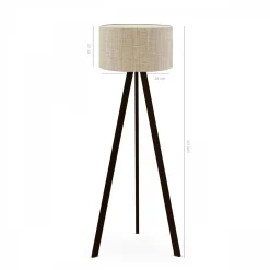 Lampadaire trépied effet bois noir, abat-jour beige chiné KILIS