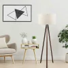 Lampadaire trépied effet bois brun, abat-jour écru KILIS