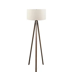 Lampadaire trépied effet bois brun, abat-jour écru KILIS