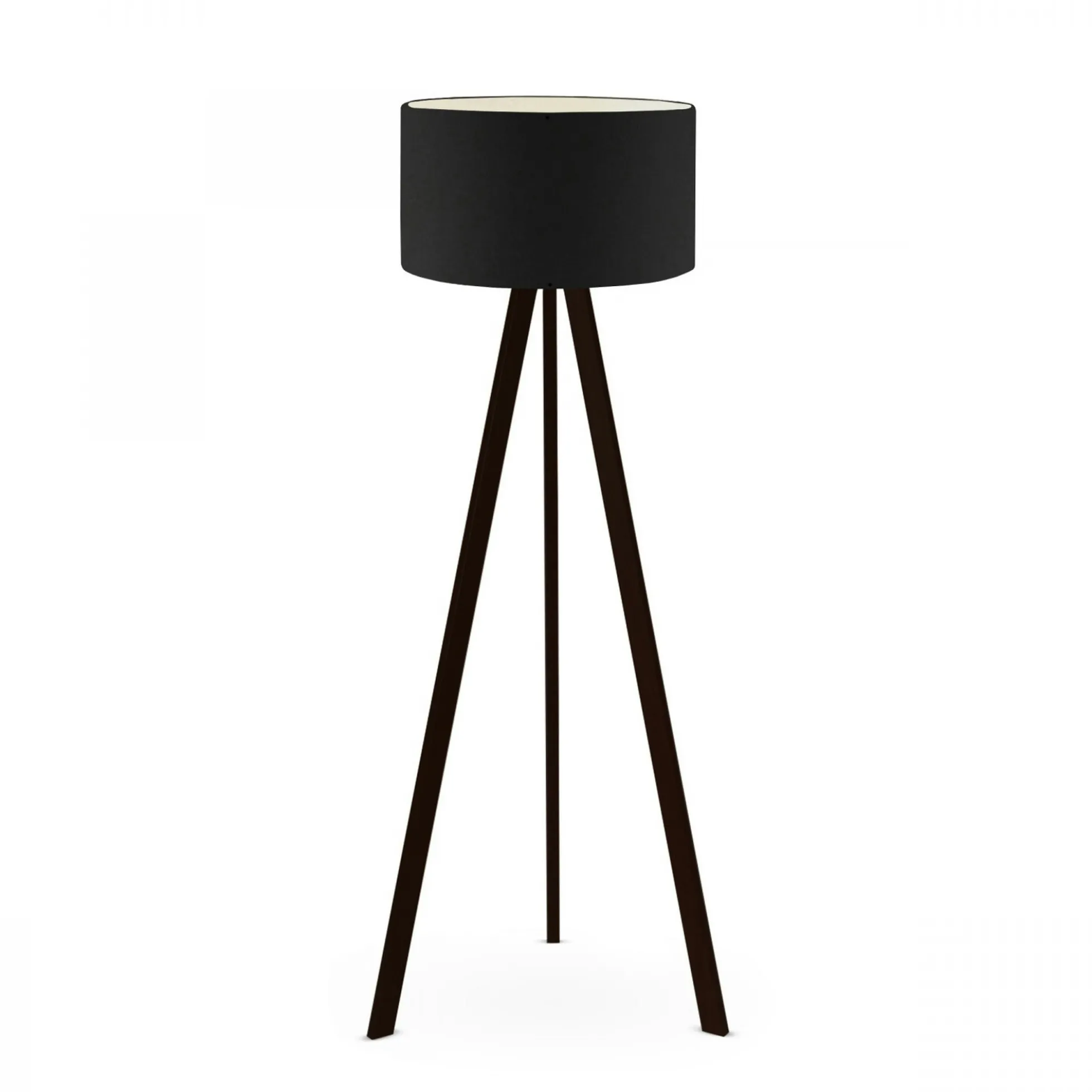 Lampadaire trépied noir moderne, abat-jour tissu KILIS