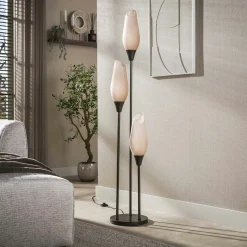 Lampadaire verre dépoli métal 3 abat-jour NIAGARA