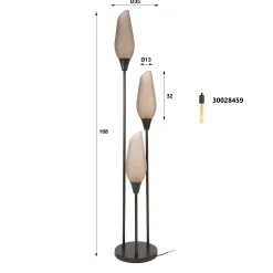 Lampadaire verre dépoli métal 3 abat-jour NIAGARA