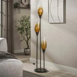 Lampadaire verre fumé métal 3 abat-jour NIAGARA