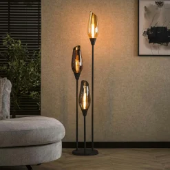 Lampadaire vintage avec abat-jour en verre forme torche NIAGARA