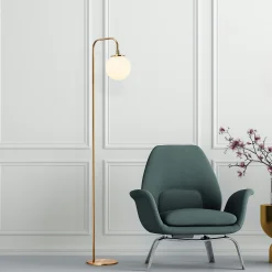 Lampadaire vintage sur tige, 1 globe verre dépoli SIERRE