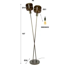 Lampadaire vintage verre – 2 abat–jour croisés bronze NOVA