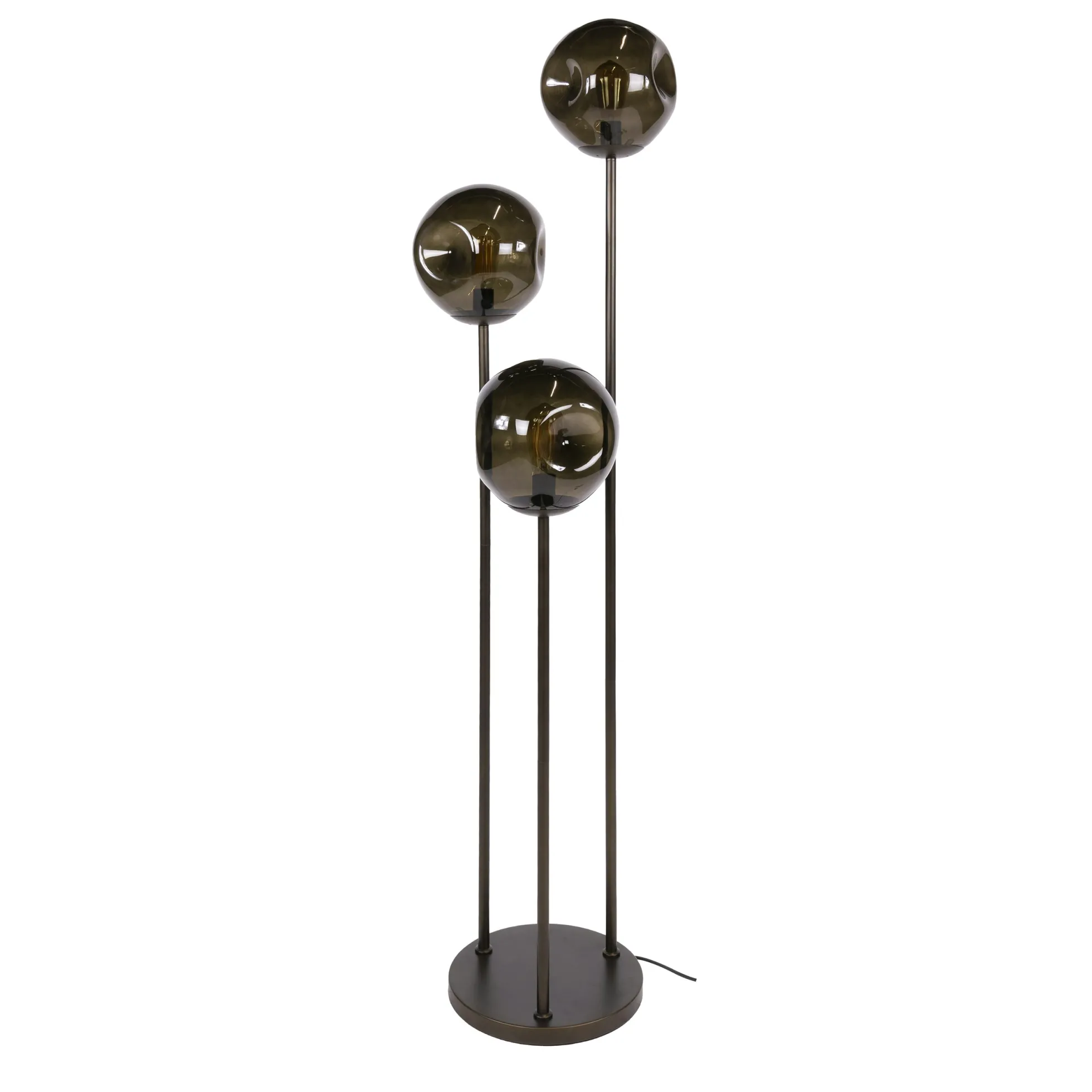 Lampadaire vintage verre brun 3 globes sur tige bronze NIAGARA