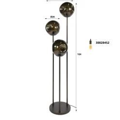 Lampadaire vintage verre brun 3 globes sur tige bronze NIAGARA
