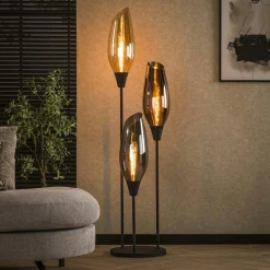 Lampadaire vintage XL avec abat-jour en verre forme torche NIAGARA