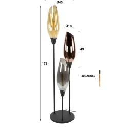 Lampadaire vintage XL avec abat-jour en verre forme torche NIAGARA