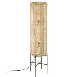 Lampadaire 39x39cm rotin naturel pieds acier noir FOLELLI