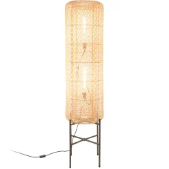 Lampadaire 39x39cm rotin naturel pieds acier noir FOLELLI