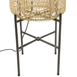 Lampadaire 39x39cm rotin naturel pieds acier noir FOLELLI