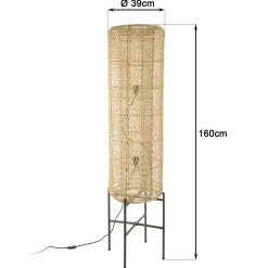 Lampadaire 39x39cm rotin naturel pieds acier noir FOLELLI
