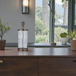 Lampe Cylindrique en métal cuivré en verre grisé D15xH30cm