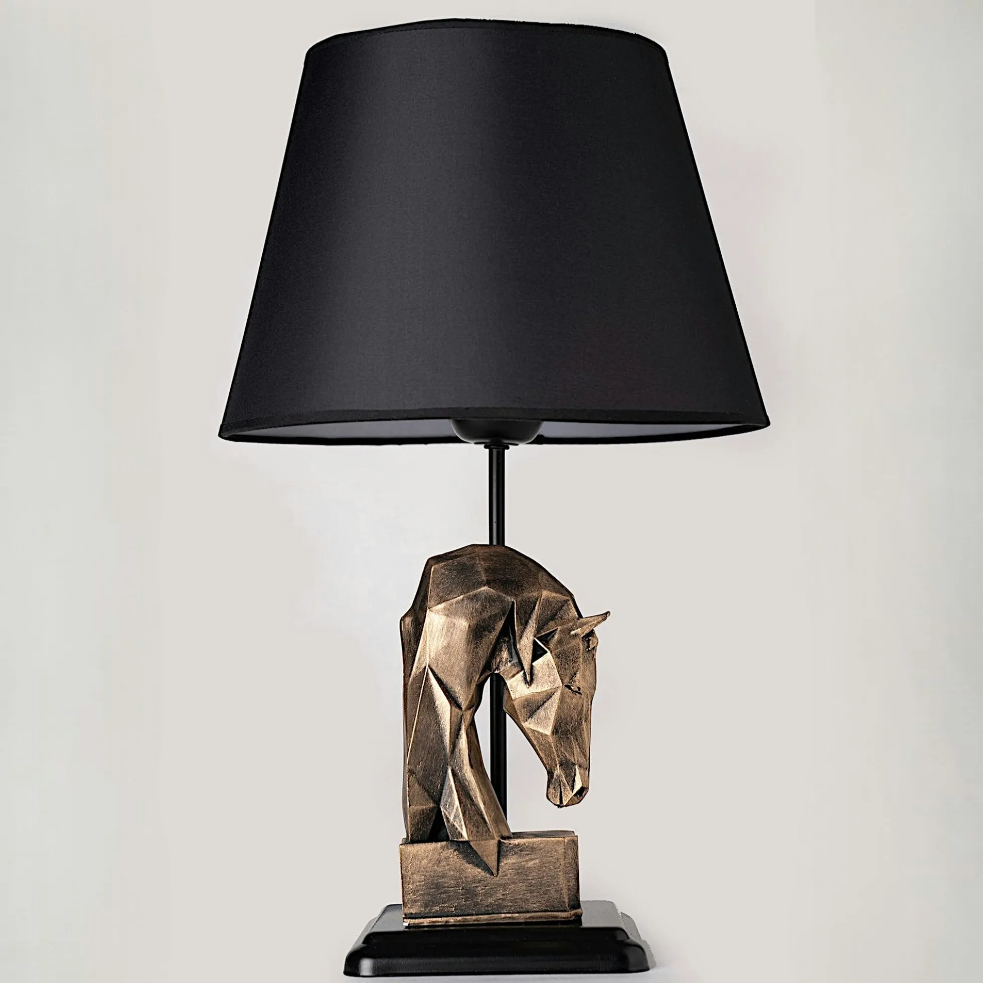 Lampe de salon décorative noire, tête de cheval dorée SILE
