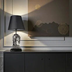 Lampe de salon décorative noire, tête de cheval argentée SILE