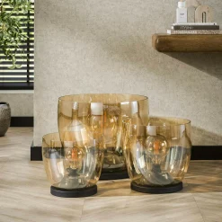 Lampe de salon moderne avec vasque en verre ambré 41 cm NIAGARA