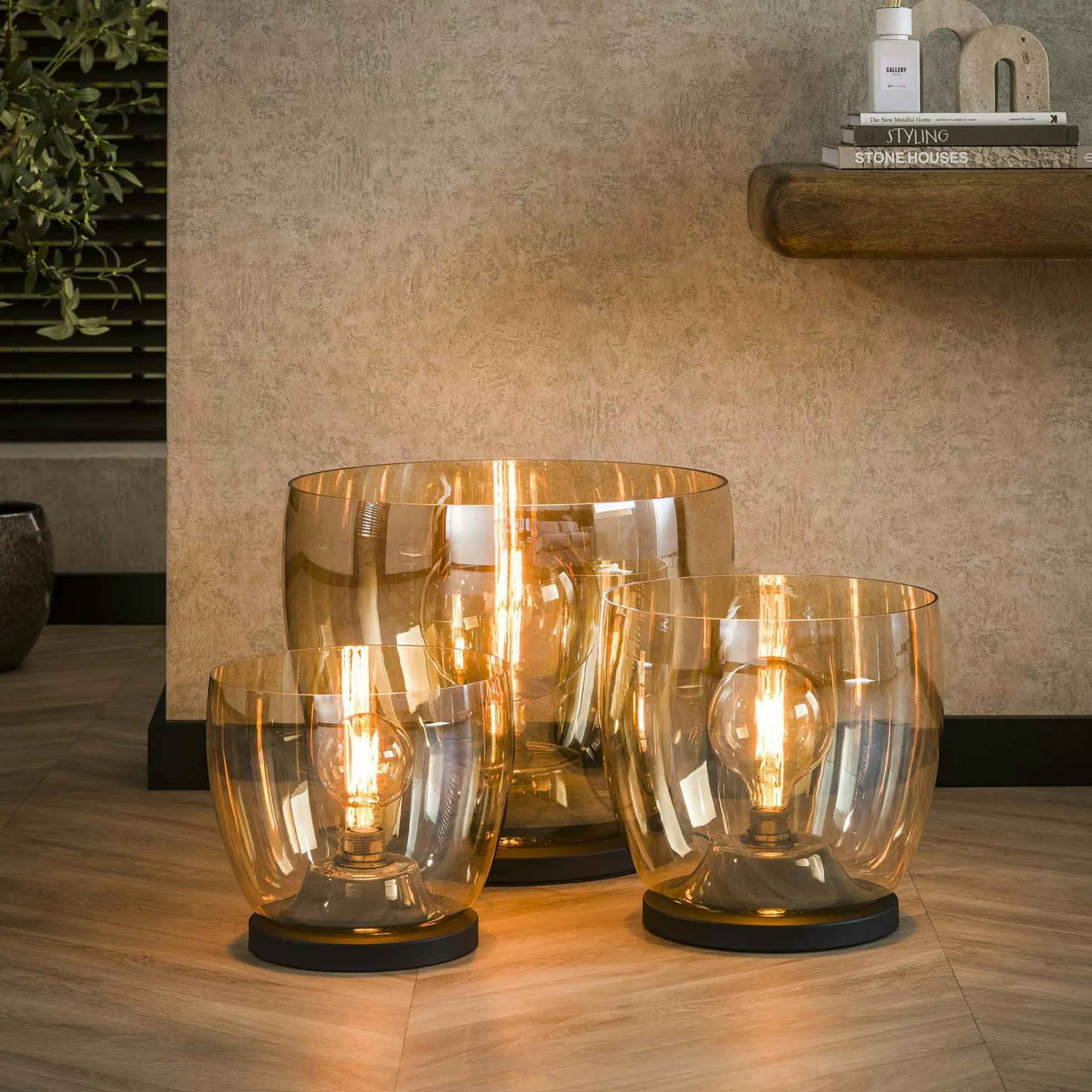 Lampe de salon moderne avec vasque en verre ambré 32 cm NIAGARA