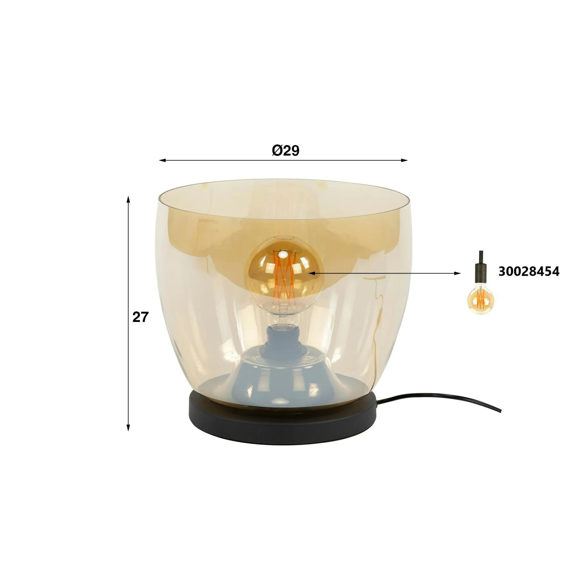 Lampe de salon moderne avec vasque en verre ambré 27 cm NIAGARA