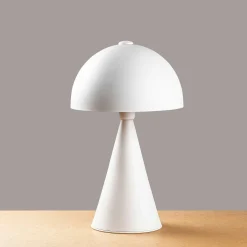 Lampe de table design blanche, abat-jour rond vintage SILE