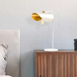 Lampe de table moderne blanche, abat-jour galbé SINOP