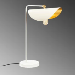 Lampe de table moderne blanche, abat-jour galbé SINOP