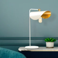 Lampe de table moderne blanche, abat-jour galbé SINOP