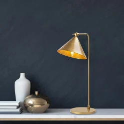 Lampe de table moderne dorée, abat-jour conique SILE