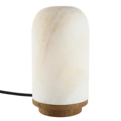 Lampe de table 10x10cm en pierre naturelle d'onyx et teck FOLELLI