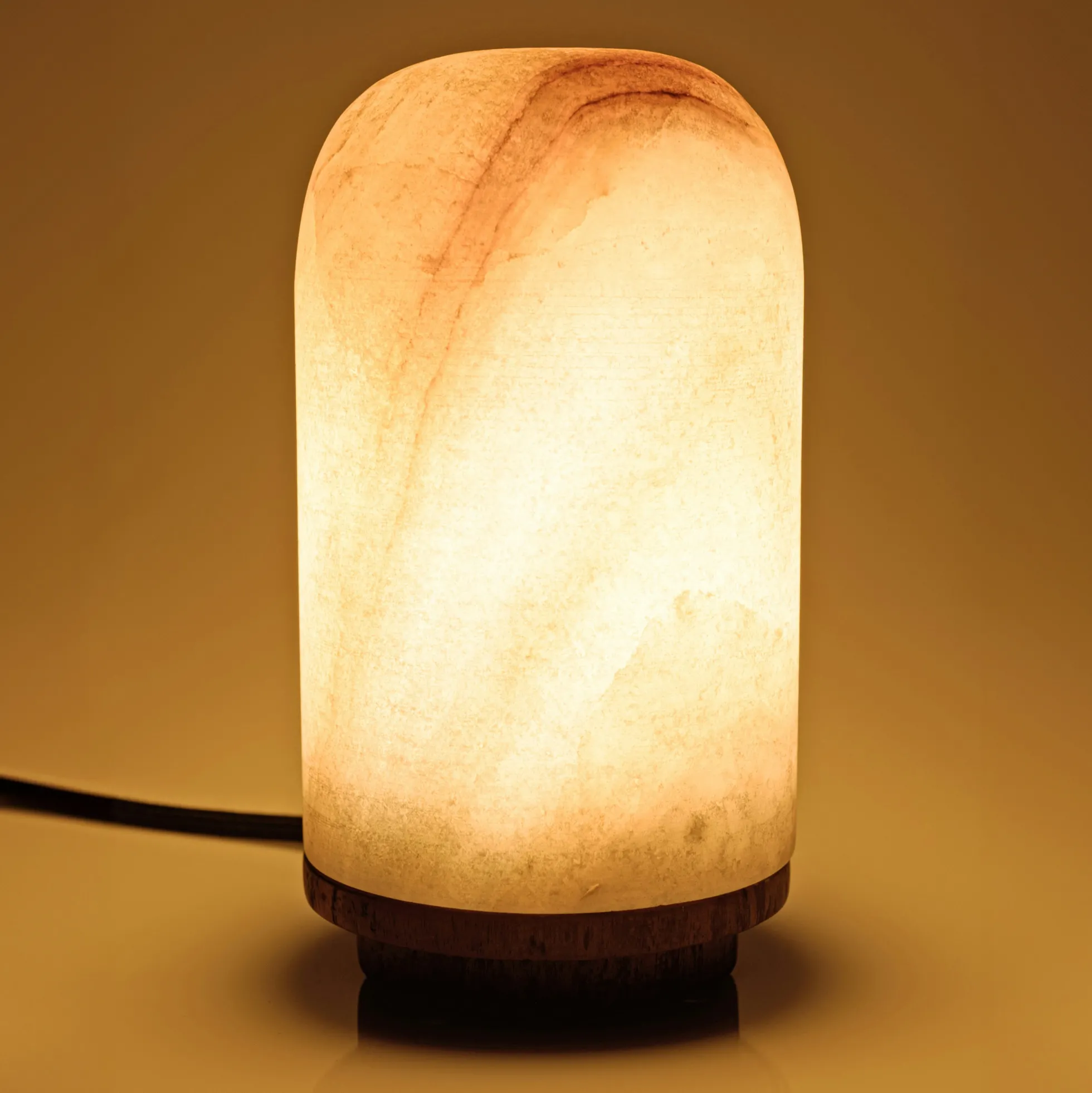 Lampe de table 10x10cm en pierre naturelle d'onyx et teck FOLELLI