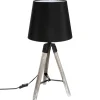 Lampe en bois grisé forme trépied et abat-jour coton noir D28xH58cm