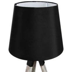 Lampe en bois grisé forme trépied et abat-jour coton noir D28xH58cm
