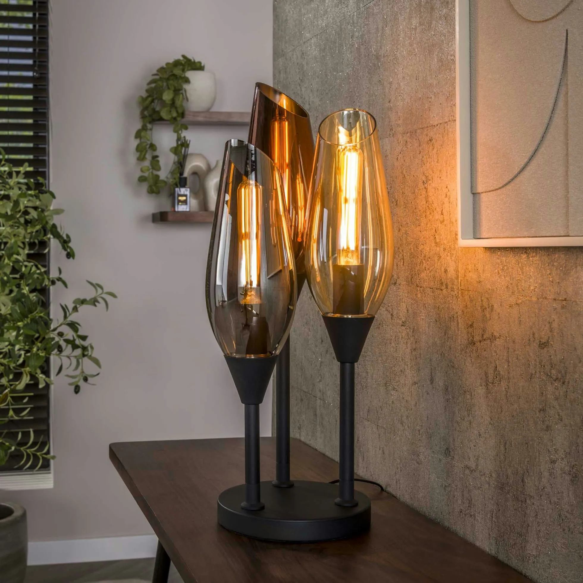 Lampe en verre design, 3 abat-jour torches NIAGARA