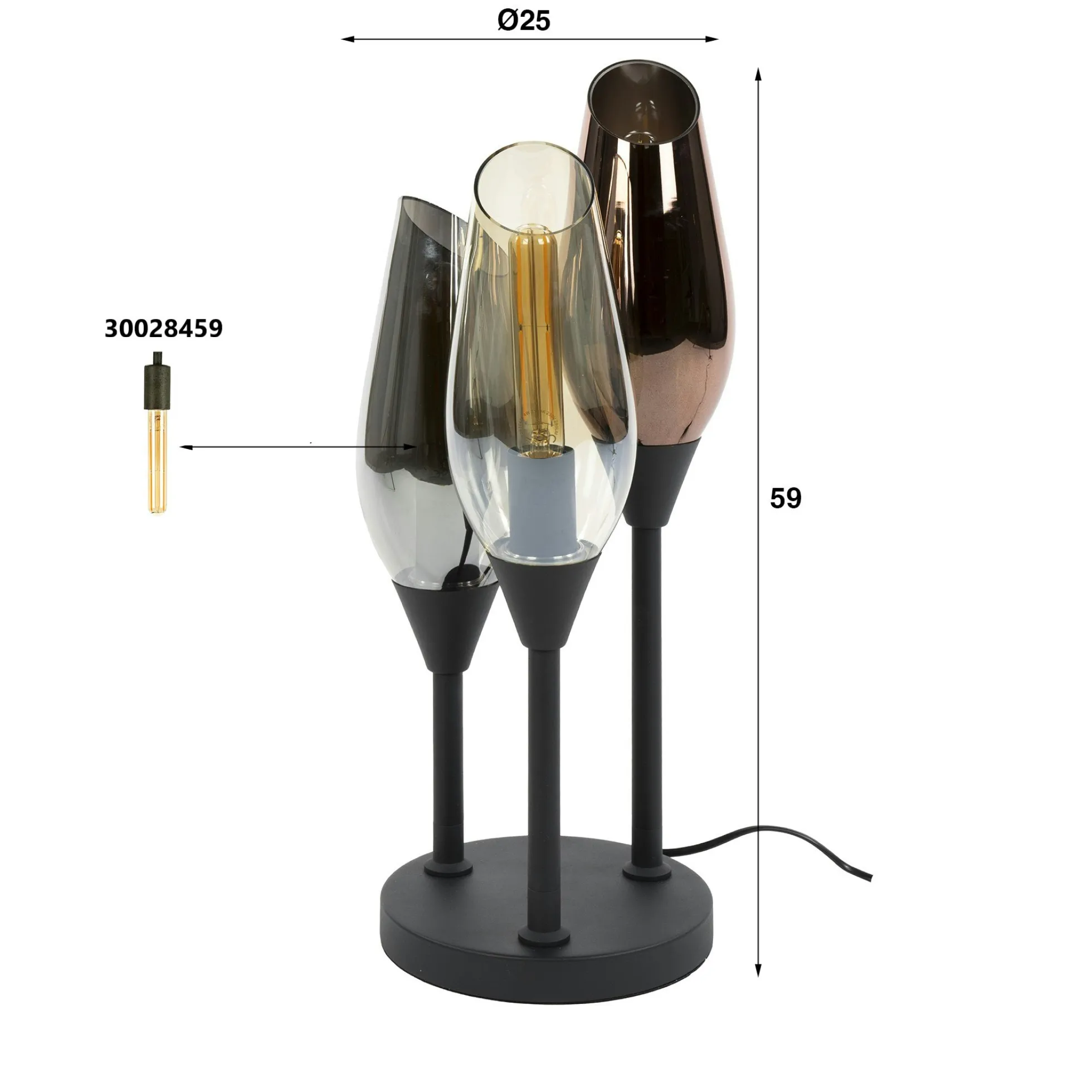 Lampe en verre design, 3 abat-jour torches NIAGARA