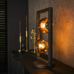 Lampe à poser avec cadre 2 abat-jour en verre déformé NIAGARA