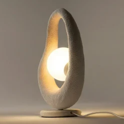 Lampe à poser blanche texturée – globe central LULING