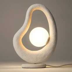 Lampe à poser blanche texturée – globe central LULING