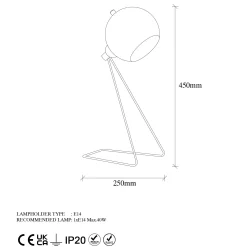 Lampe à poser design noire, abat-jour rond en métal SILE